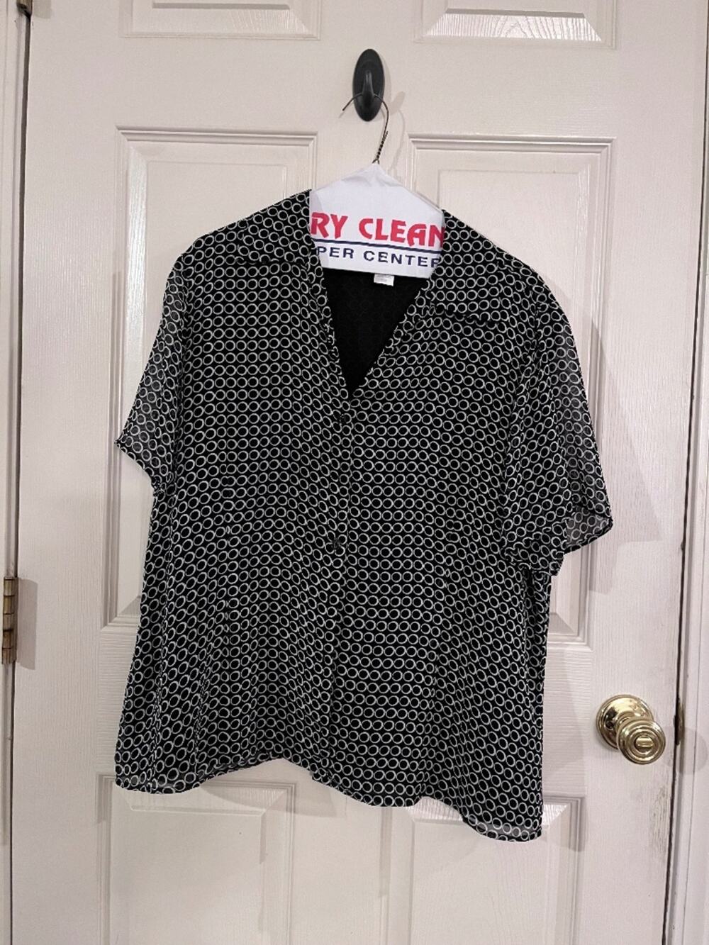 JNY Vintage Y2K Black White 100% Silk Blouse Plus 16W